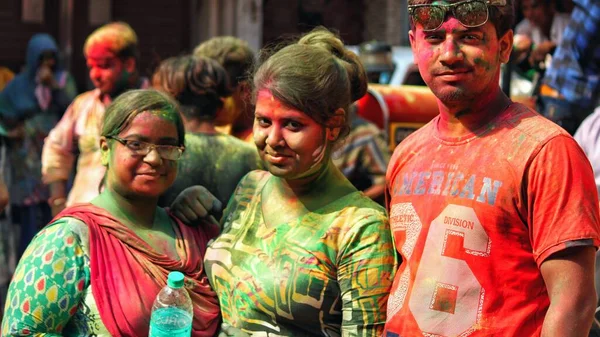 Delhi India August 2020 Indian People Face Smeared Colors Participate — Stock Photo, Image