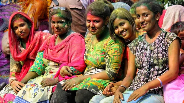 Delhi Índia Agosto 2020 Indianos Rosto Manchado Com Cores Participar — Fotografia de Stock