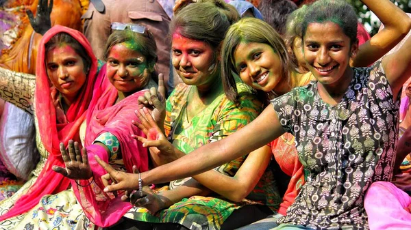 Delhi Índia Agosto 2020 Indianos Rosto Manchado Com Cores Participar — Fotografia de Stock