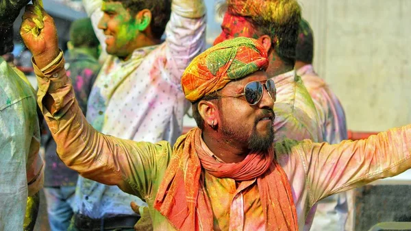 Delhi India August 2020 Devotees Dancing Bid Adieu Lord Ganesha — Stock Photo, Image