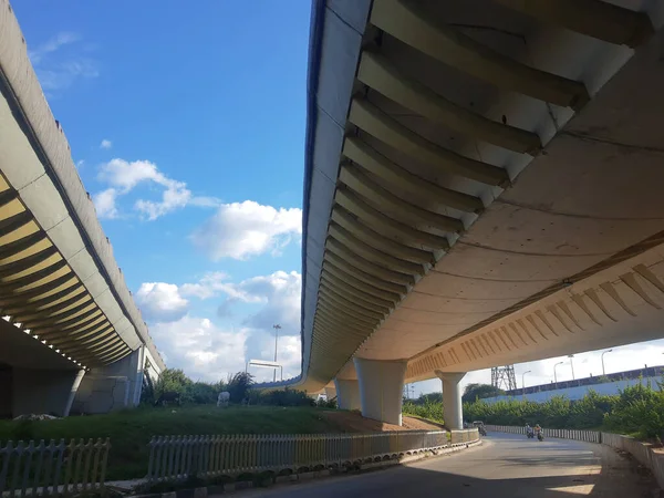 View Concrete Road Bridge Bridge Supports River Signature Bridge Yamuna — Stock Photo, Image