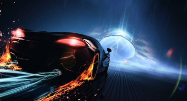 siyah genel lüks araba, 3d çizim