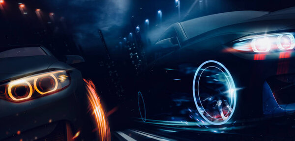 Быстрые роскошные современные автомобили, 3d иллюстрация
