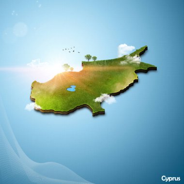 Gerçekçi harita Kıbrıs, 3d çizim, ada tarzı