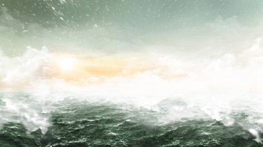 Deniz fırtına 3d çizim, ada tarzı