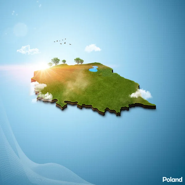 Realistic Map of Poland, 3d illustration, island style