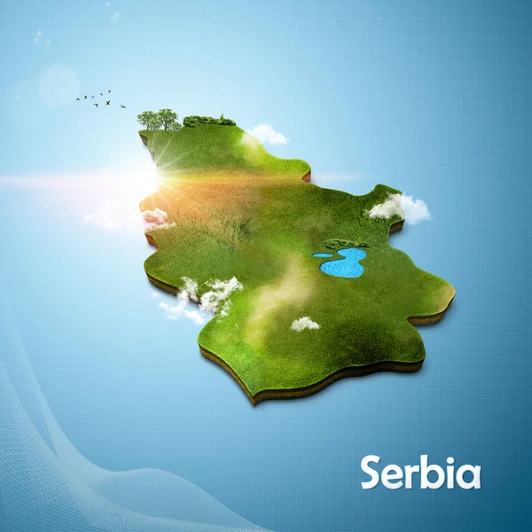 Realistic Map of Serbia, 3d illustration, island style