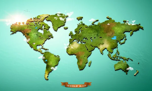 リアルな世界地図 イラスト アイランド スタイル — ストック写真