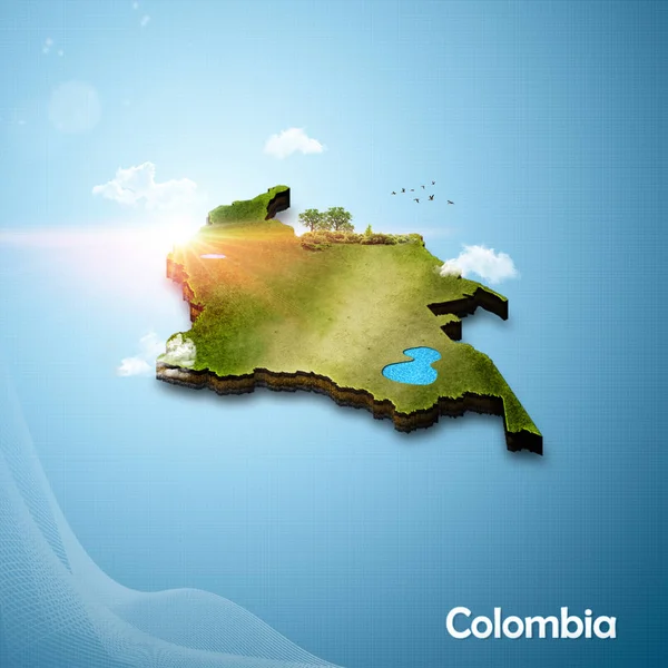 Mapa Realista Colombia Ilustración Estilo Isla — Foto de Stock