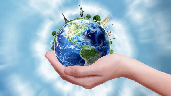 Vrouwelijke Hand Met Earth Globe Illustratie — Stockfoto