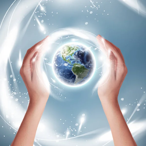 Vrouwelijke Handen Met Earth Globe Illustratie — Stockfoto