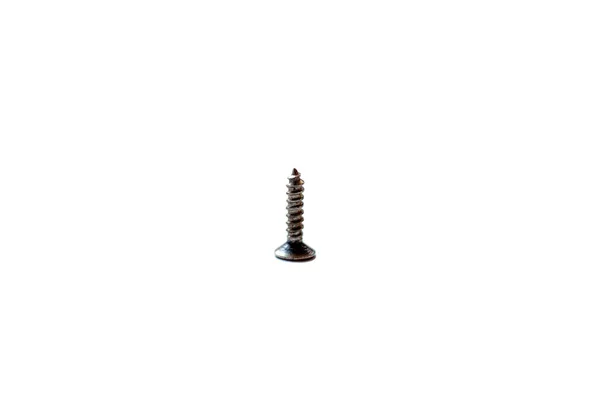 One Screw Isolated White Screw Metal Wood Side View — Stock Photo, Image