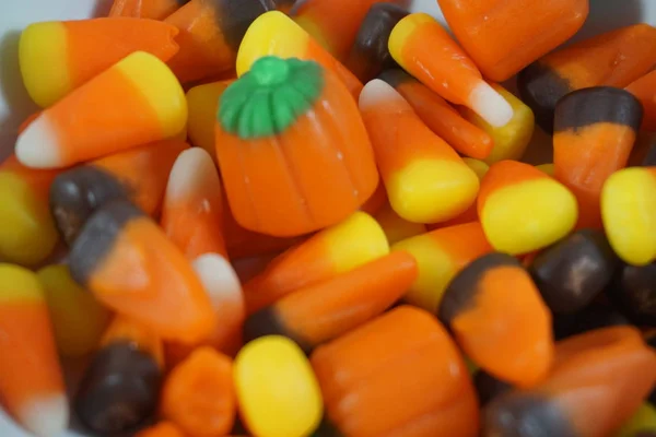 Bowl Candy Corn Marks Start Fall Halloween Season — Stock Photo, Image