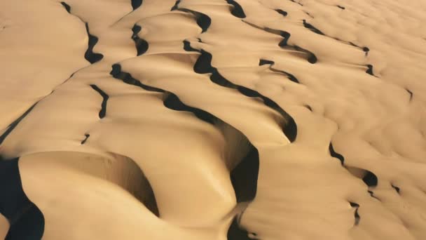 Góra powietrzna 4K na pustynnej naturze. Niesamowita faktura falująca wydm piaskowych — Wideo stockowe