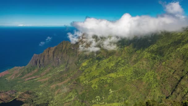 在夏威夷岛热带山脉顶上旋转的云彩的时间流逝 — 图库视频影像