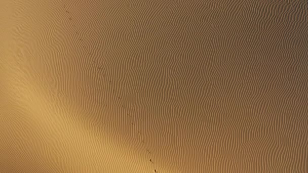 4K luchtfoto drone zicht op golvende textuur op de zandduinen bij woestijn bij zonsondergang — Stockvideo