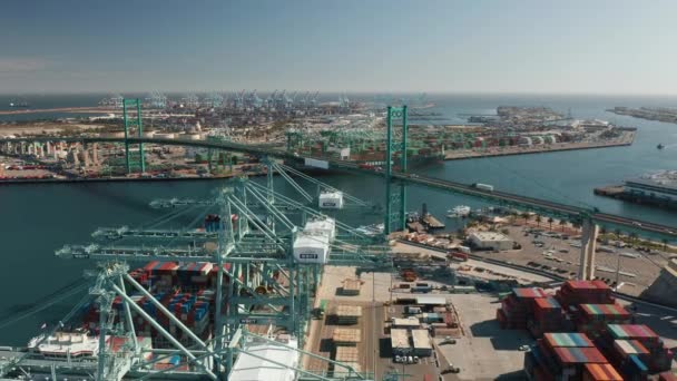 Chargement et déchargement de navires porte-conteneurs dans un port en haute mer. Port panoramique 4K — Video