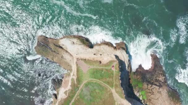 4K uppifrån och ned utsikt över en vacker klippig Stilla Havets strand. Kalifornien USA — Stockvideo