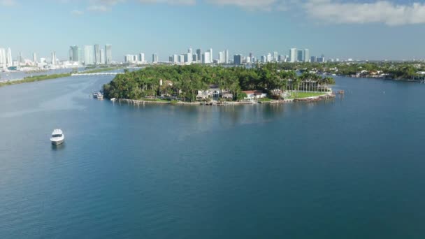 4K aérea cámara lenta de verde tropical isla de la naturaleza. Casas en Palm Island, FL — Vídeo de stock