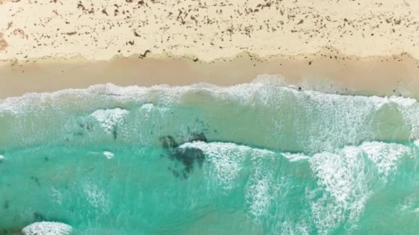 Filmbeelden van de zomer. Top down uitzicht op prachtig wit zandstrand en oceaan — Stockvideo