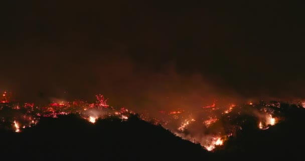4k filmische opname met uitzicht op struiken in vlammen, op een donkere zomeravond. Verenigde Staten — Stockvideo
