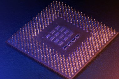 Mavi ve kırmızı ışık yakın çekim yukarı CPU işlemci iğne