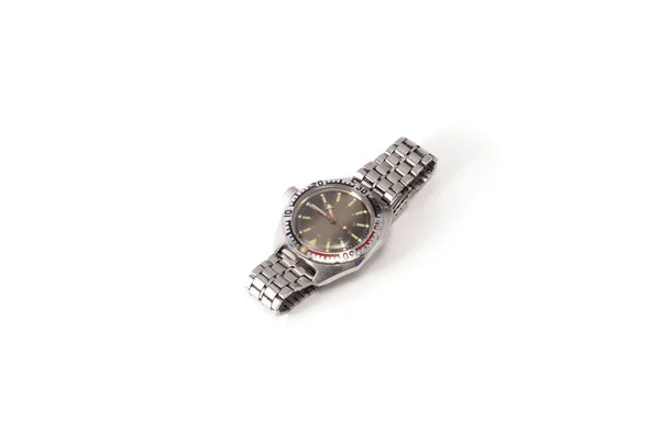 Metalowy Zegarek Rękę Izolowany Białym Tle — Zdjęcie stockowe
