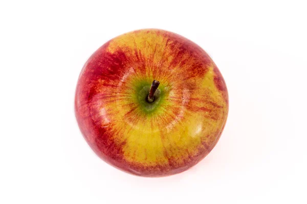 Jabłko Błyszczący Czerwono Żółty Widok Góry Izolowane Obraz Stockowy