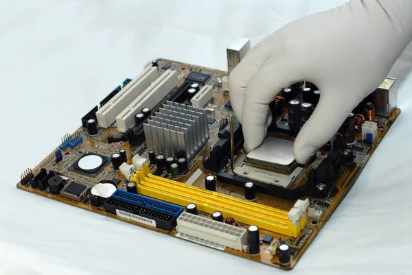 Installeren Van Centrale Processor Het Moederbord — Stockfoto