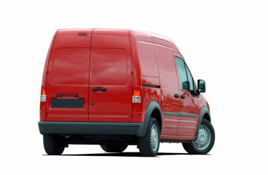 Beyaz arka plan üzerinde izole kırmızı ticari araç