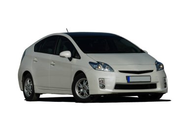 Beyaz izole yeni modern hibrid otomobil