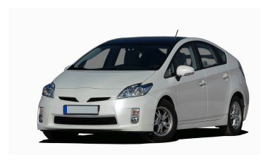 Beyaz izole yeni modern hibrid otomobil