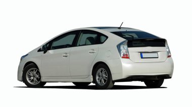 Beyaz izole yeni modern hibrid otomobil