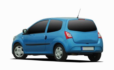 Beyaz arka plan üzerinde küçük mavi araba