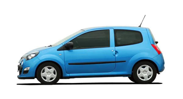 Pequeno Carro Azul Fundo Branco — Fotografia de Stock