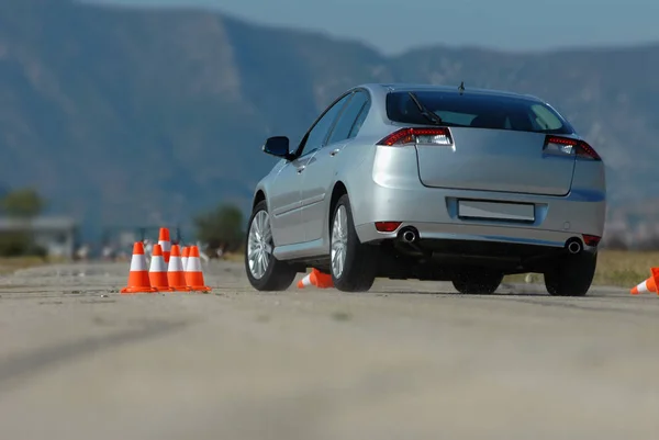 stock image test drive a car at the test site with cones