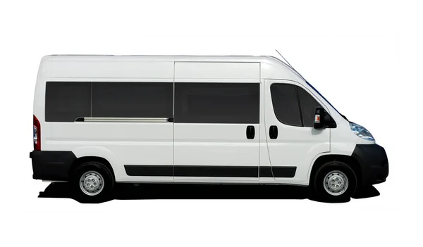 Minibus Biały Białym Tle — Zdjęcie stockowe