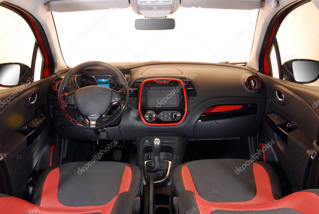 the inside of the car, front view