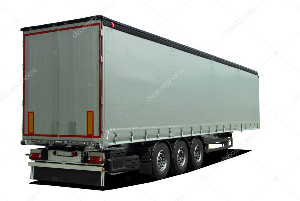 gray semi trailer on a white background