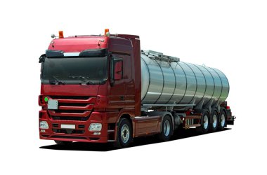Beyaz bir arka plan üzerinde yakıt tankeri kamyon