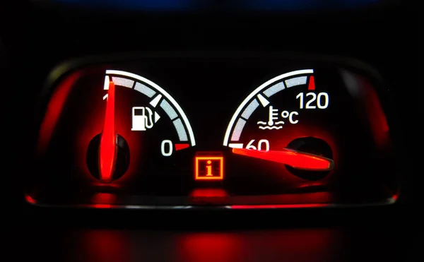 Instrumentos Analógicos Para Quantidade Combustível Temperatura Carro — Fotografia de Stock