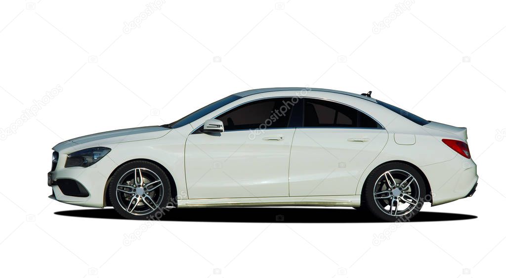 sedan, car on white background