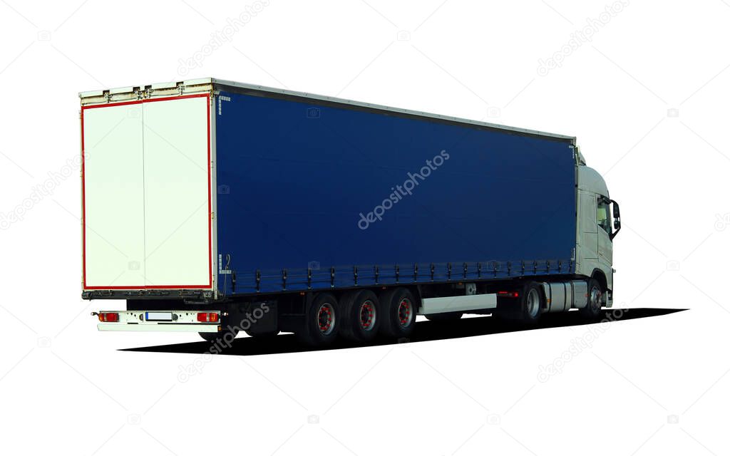 Large truck with semi-trailer, rear view
