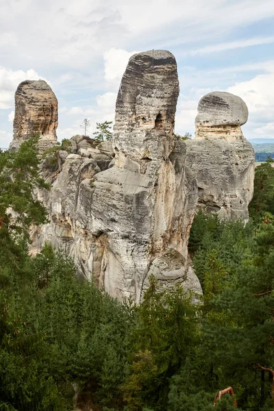 Vue Paysage Avec Des Rochers Grès Près Hruba Skala Château — Photo