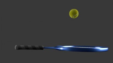 Tenis topu raket tarafından isabet tekrar. Spor öğesi boş zaman etkinliği için. 3D render