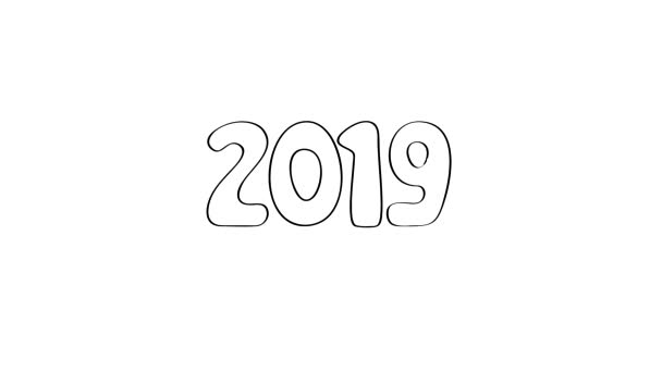 Feliz Año Nuevo 2019 Dibujo Simulación Vídeo Bocetos — Vídeo de stock