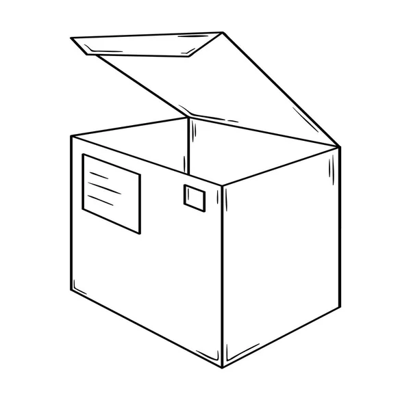 アドレスチケットとポストマークが付いた小さなオープンボックス — ストックベクタ