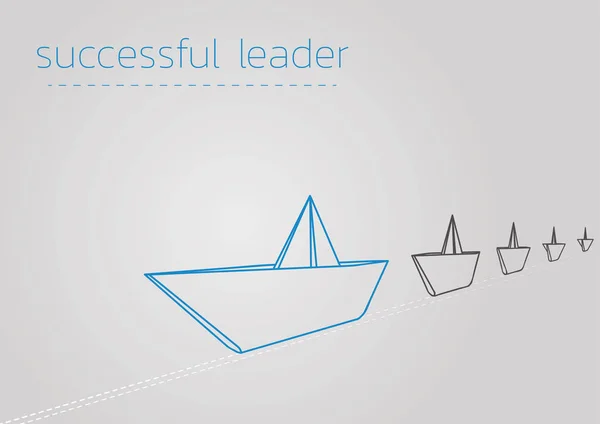 Líder de sucesso com um barco a vapor de papel dobrado — Vetor de Stock
