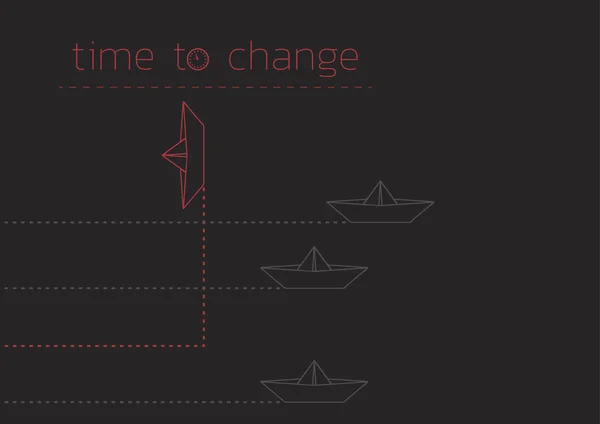 Temps de changer avec un bateau en papier plié — Image vectorielle