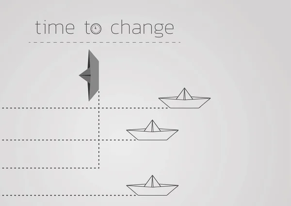 Zeit, sich mit einem gefalteten Papierboot zu verändern — Stockvektor